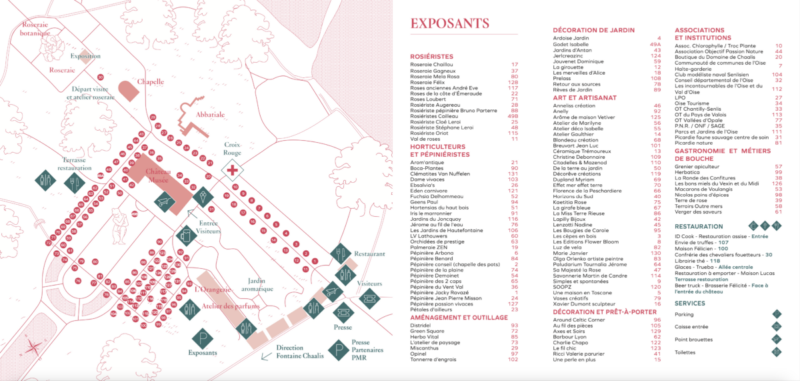 Plan, exposants des Journées de la rose au Domaine de Chaalis du 7 au 9 juin 2024